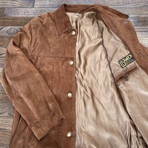 Men tan💥 Leather covert jacket with silk lining sz XL